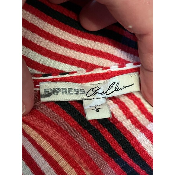 Express Shirt Womens Large Red Orange Stripe Ribbed V Neck Tank Top Summer - Picture 5 of 7